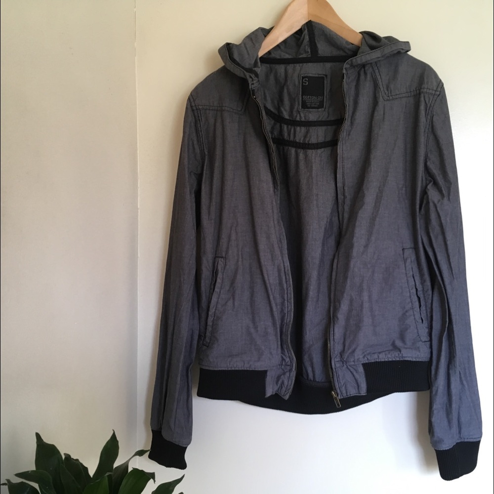 Charcoal Gray Bomber Jacket with Hoodie